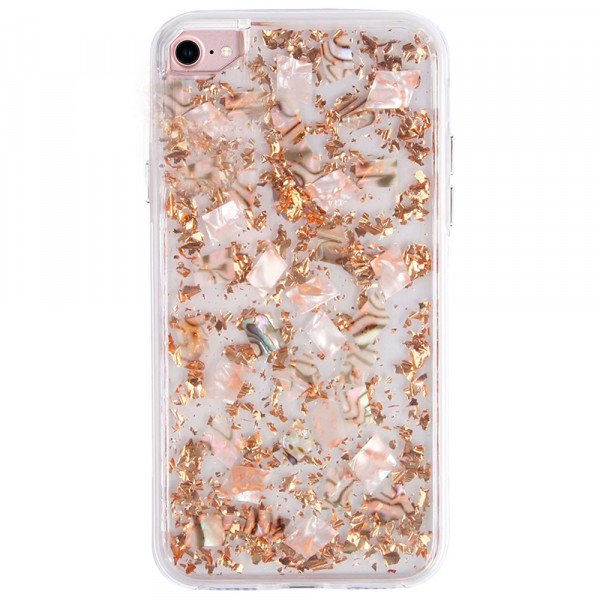 Wholesale iPhone 8 / 7 / 6S / 6 Luxury Glitter Dried Natural Flower Petal Clear Hybrid Case (Bronze Pearl)